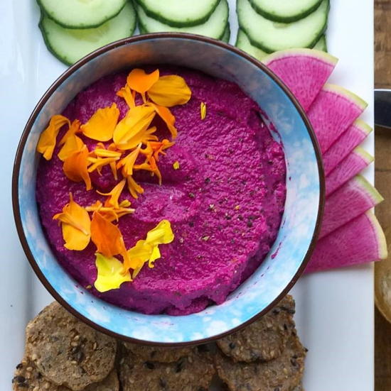 Cooking with Om (courtesy) - Almond beet hummus